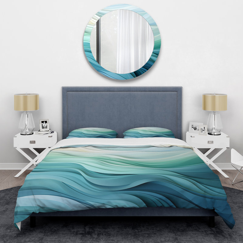 Ensemble de housse de couette géométrique Gree And White Sway Wave Serenity III