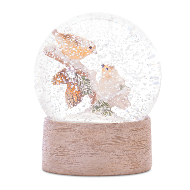 Boule à neige avec branche d'oiseau H 4,5 po