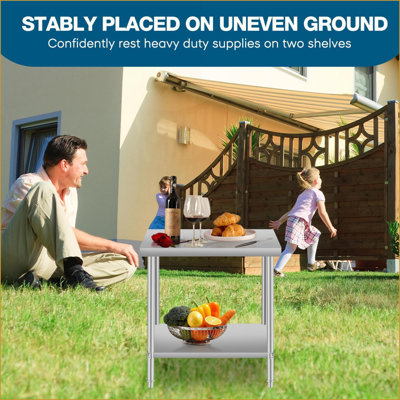 Table basse en acier inoxydable avec tablette inférieure, 36 po x 24 po, hauteur 32 po - Facile à nettoyer et durable pour le salon