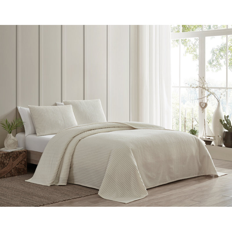 Channel Striped Cotton Coverlet, Ivory, Queen Coverlet