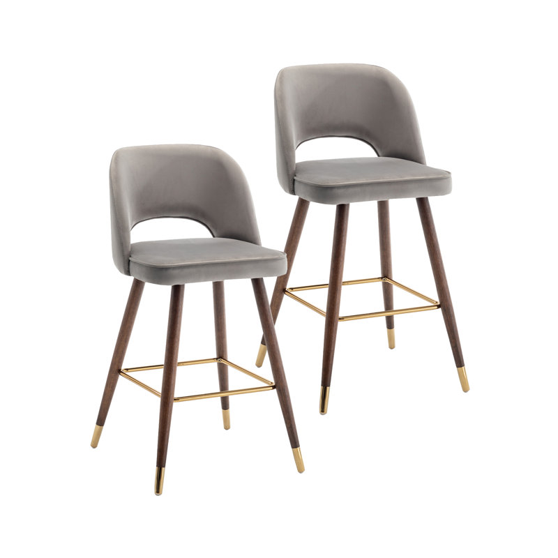 Tabouret de bar en velours Loganville, Gris