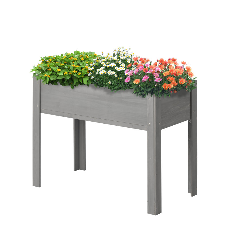 Darral Outdoor Elevated Wooden Planter Box, Gray, 30" H x 48" W x 24" D