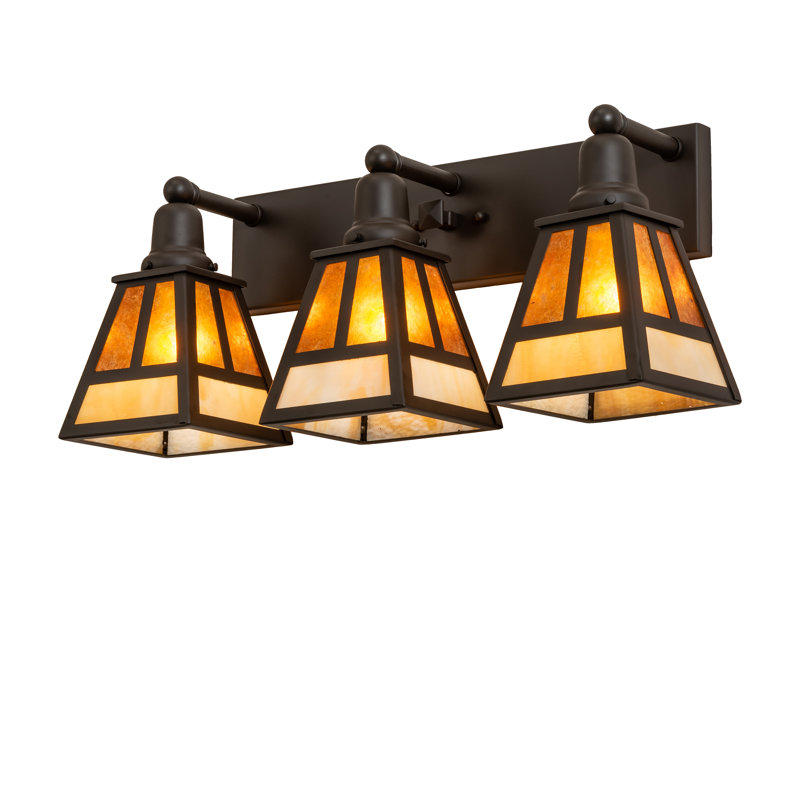 "T" Mission 3-Light Vanity Light, 10" H x 24" W x 8" D, Amber, Oil Rubbed Bronze
