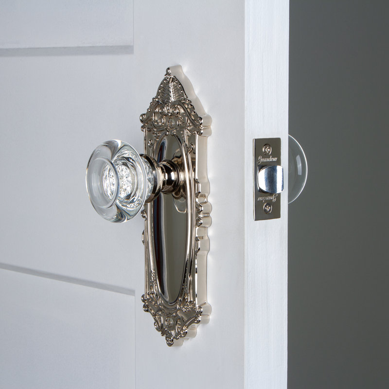 Grandeur Grande Victorian Plate Passage with Bordeaux Crystal Door Knob, Polished Nickel, 2 3/4"