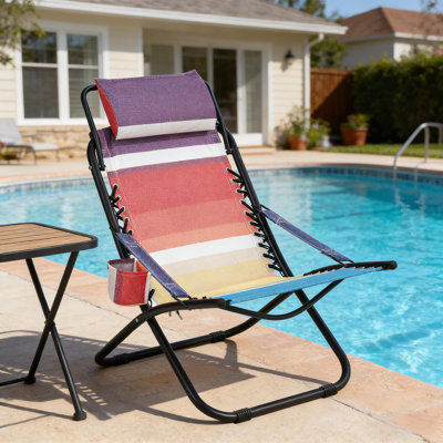 Portable Folding Beach Chair with Headrest for Camping or Bench