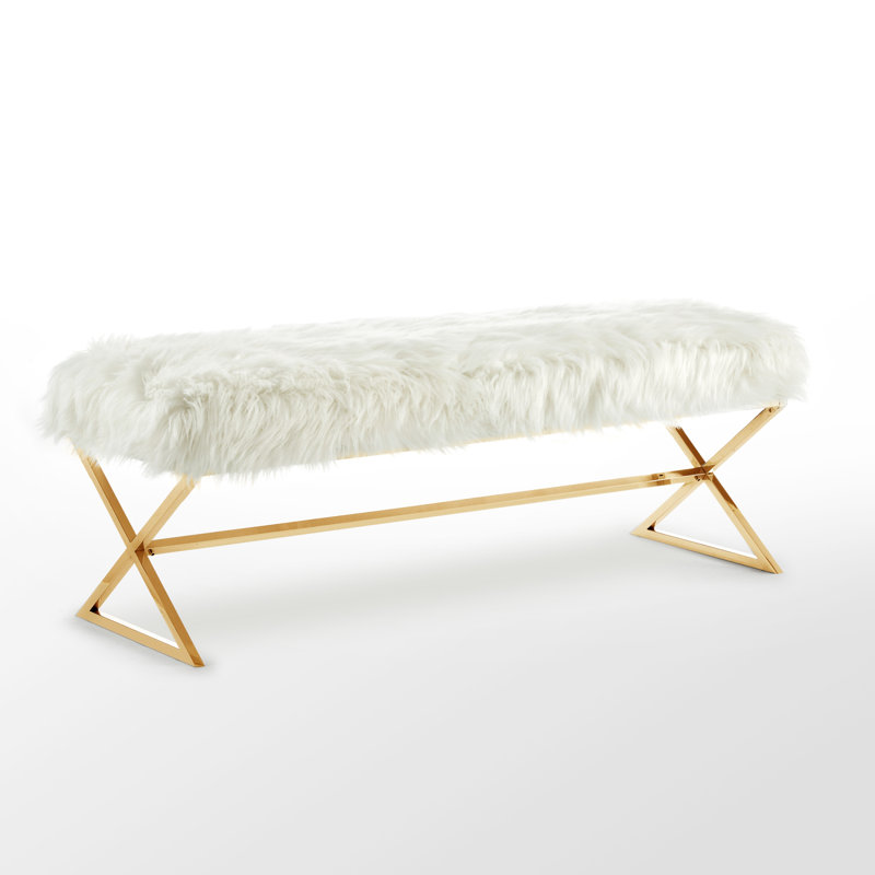 Evonne Upholstered Bench, White/Gold