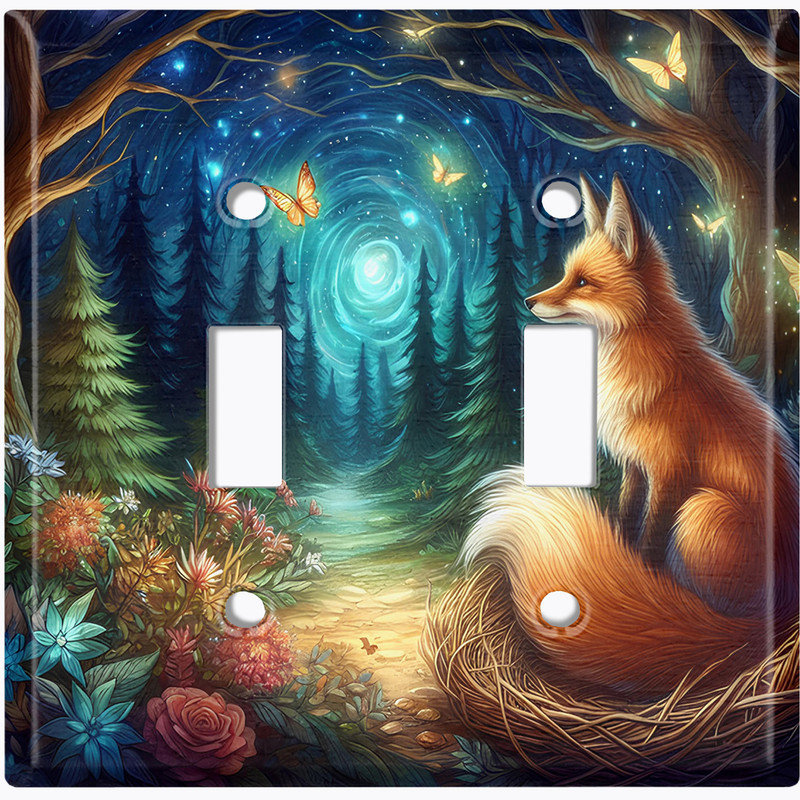 Metal Light Switch Plate Cover; US Standard Size 2 Gang Toggle - Midnight Fox, #2 Double Toggle