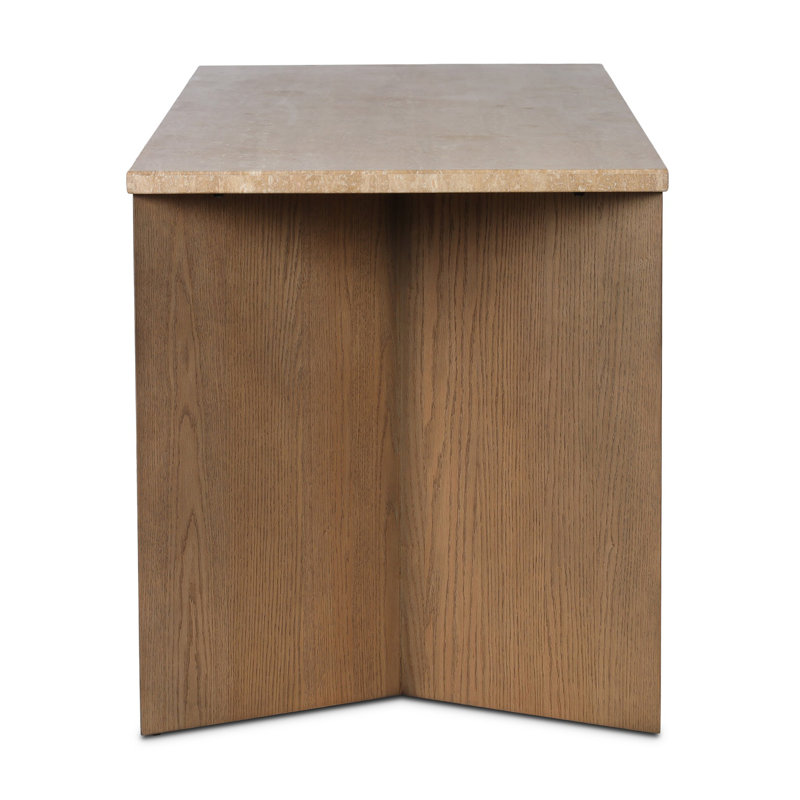 Lawson Writing Desk, Golden Travertine/Amber Oak Thin Veneer