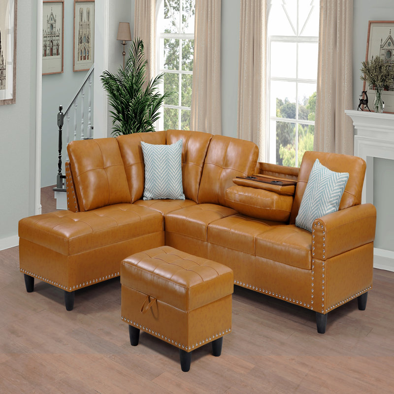 Canapé modulaire en similicuir avec repose-pieds, Orange