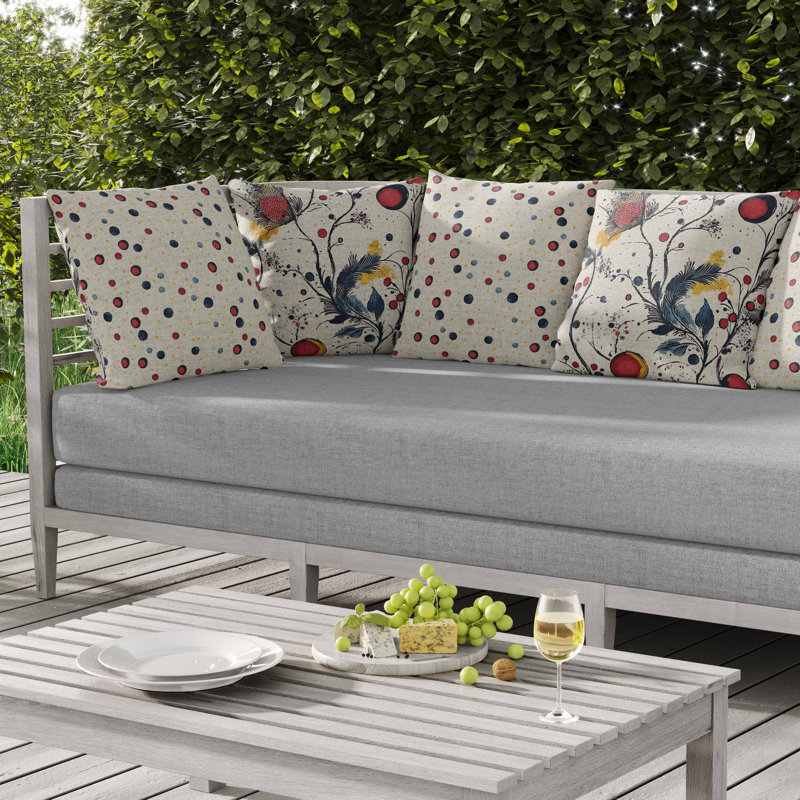 Coussin intérieur / extérieur Spotted Garden, Rouge / beige / jaune, Carré 18 po