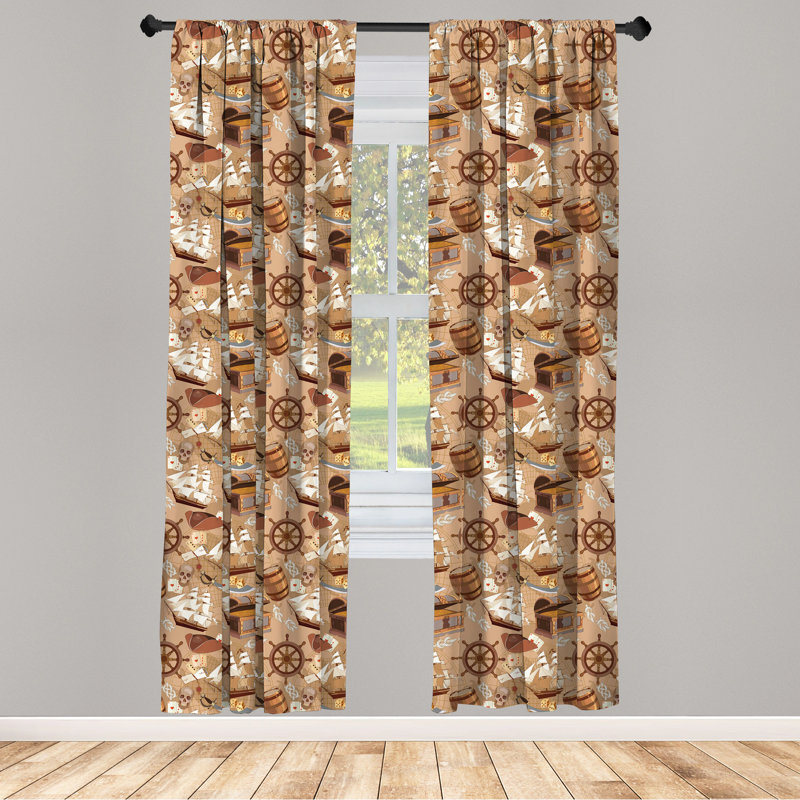 Pirates Semi-Sheer Rod Pocket Curtain Panels, 28" x 95"