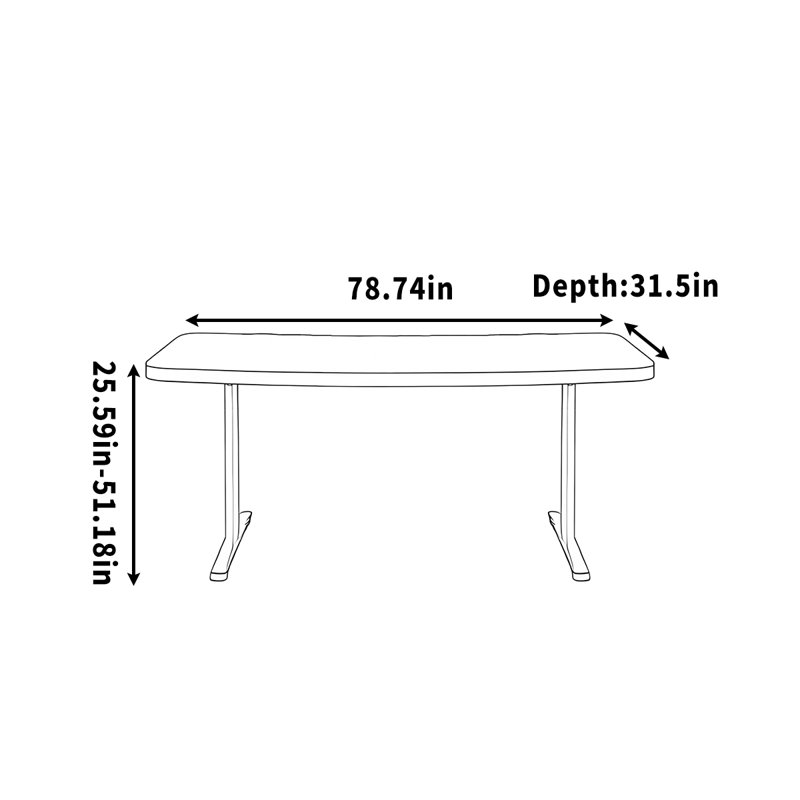Bureau à hauteur réglable ou simple à écrire, H 51,18 po x l 78,74 po x P 31,5 po, Noir