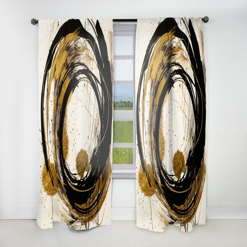 Noir et or «The Art Of Chaos IV» - Rideau en velours abstrait - 1 panneau, L 52 po x L 120 po