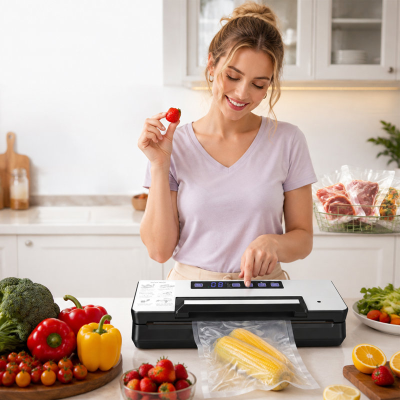 Machine de mise sous vide des aliments avec rangement et coupe-aliments intégré