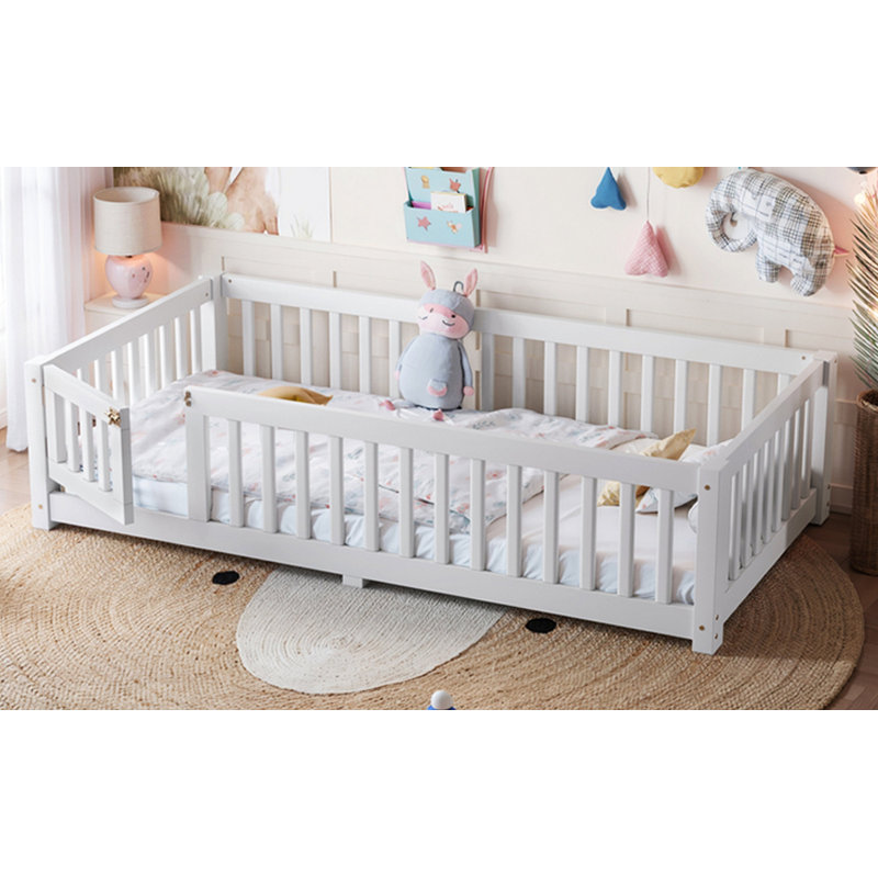 Lit simple avec garde-corps et porte pour enfants, blanc, Lit simple, Blanc
