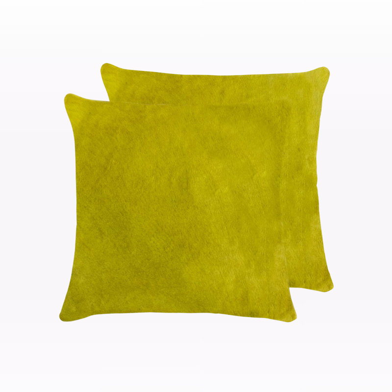 Ensemble de 2 coussins en cuir de vache 5 pouces Trio, Jaune, Carré 17,74 po