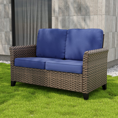52? Wide Patio Outdoor All-Weather Wicker Loveseat With Olefin Cushions by Winston Porter