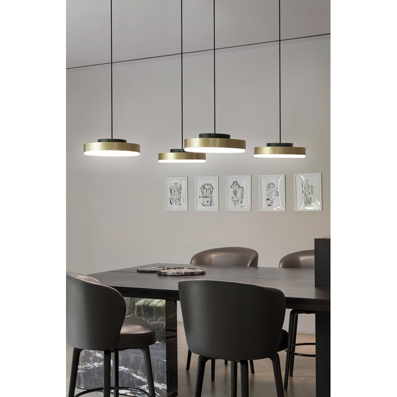 Discus Suspension Lamp, Satin Brass, Matt Black Silk Lacquered