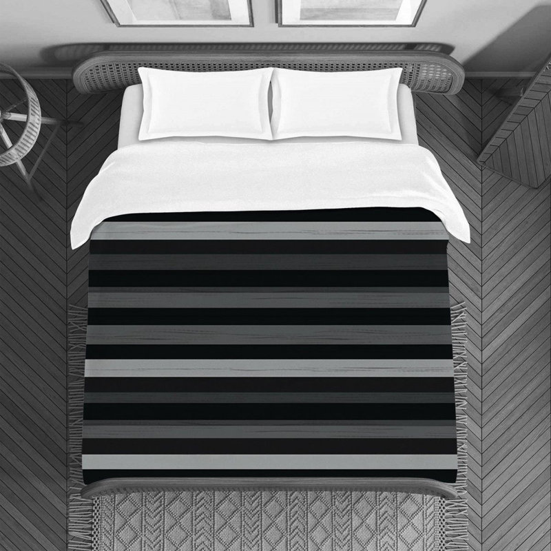 Housse de couette Greek Key, Noir / rayures gris clair, Housse de couette grand