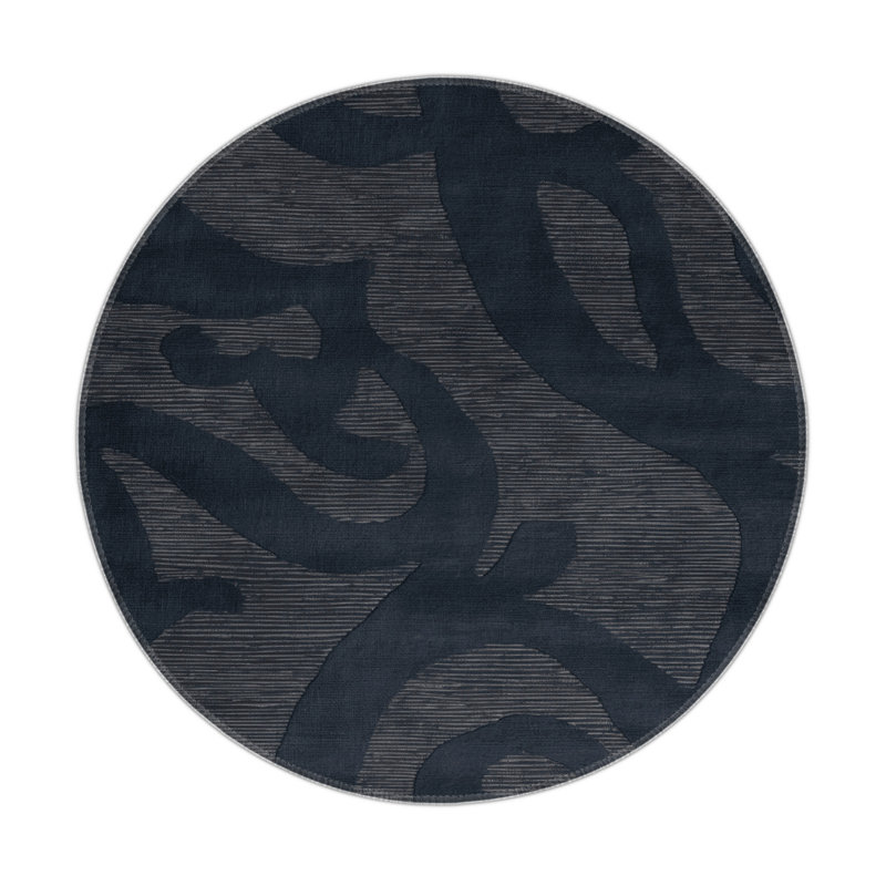 Tapis gris abstrait intérieur et extérieur, Rond 5 pi
