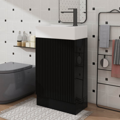 Meuble-lavabo compact de 18,6 pouces avec meuble-lavabo et porte-papier hygiénique à deux niveaux avec porte à fermeture silencieuse à gauche ou à droite
