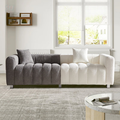 Canapé 87,4 po en velours 3 places de qualité supérieure avec pieds et coussins en métal, canapé rembourré à bulles moderne