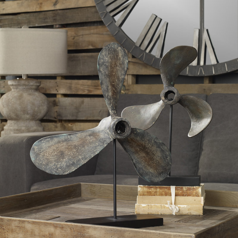 Rust Brown and Black Resin Propeller Sculptures Set
