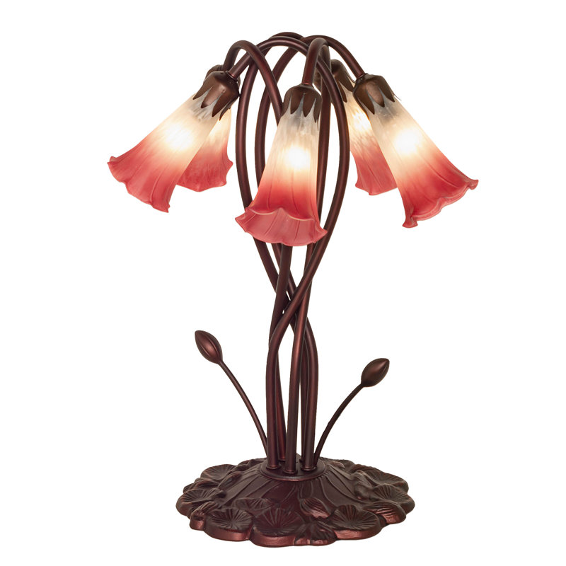 17" High Pink/White Tiffany Pond Lily 5 LT Accent Lamp, High Red/White, Rocker