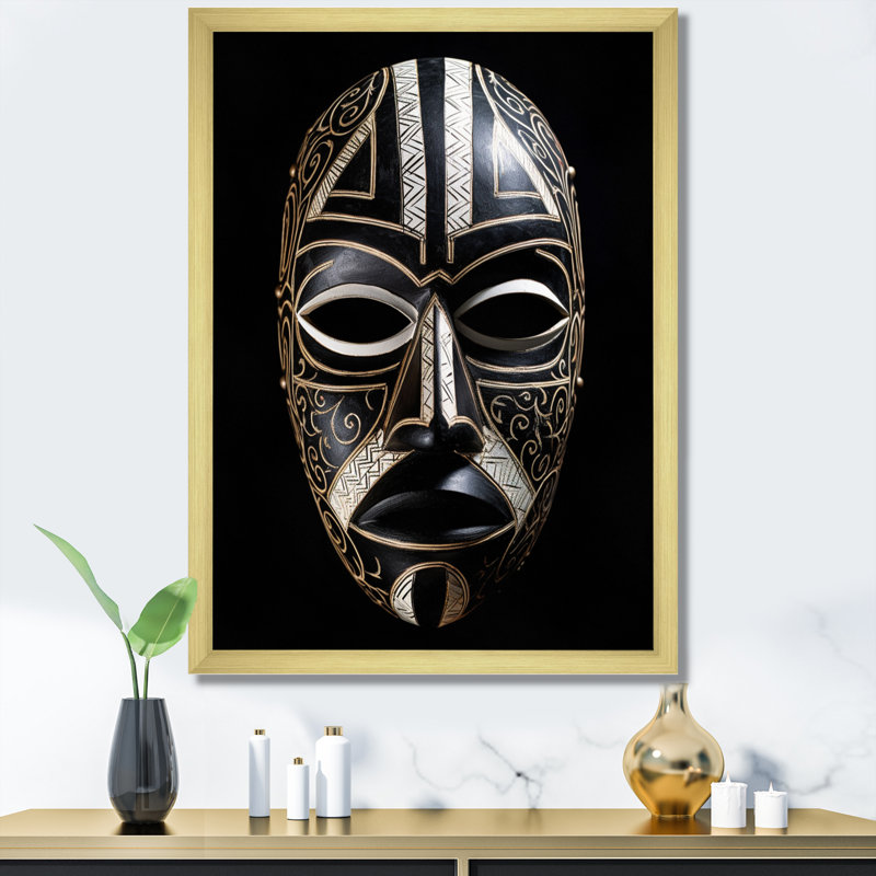 «Ethnical Traditional African Mask X», reproduction sur toile, H 32 po x l 16 po x P 1 po, Encadrement doré
