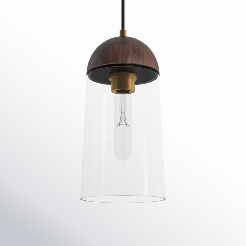 Luminaire suspendu simple à 1 lumière Tabitha, Or vieilli / noyer, Noyer