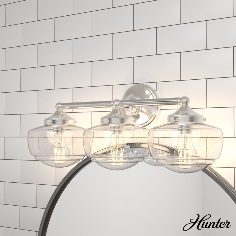Hunter Saddle Creek 3 Light Vanity Wall Light Fixture, Clear, Brushed Nickel