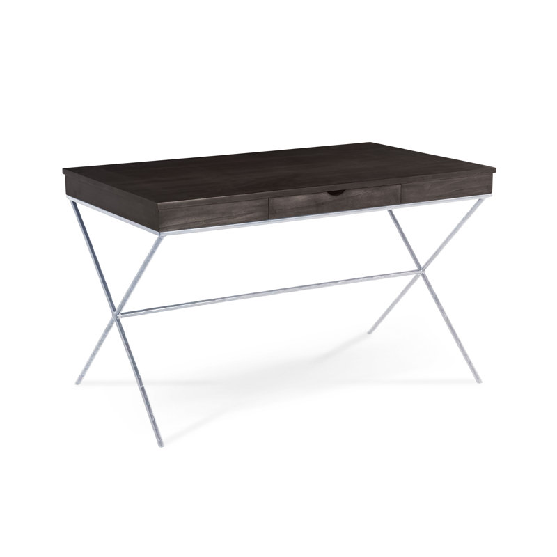 Bureau debout en bois massif Abbott, Argent brossé, Selle