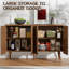 Buffet en bois cannelé avec 4 portes, crédence de rangement multi-espaces pour la cuisine, le vestibule, la salle à manger et le salon, noyer