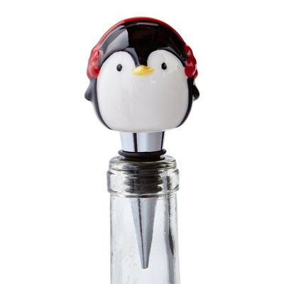 Penguin Bottle Stopper Black Ceramic Christmas