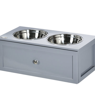 Gray Elevated Pet Feeding Bowl Stand, 23.6" X 11.8" 9.4", With Stainless Steel Bowls, For Medium Dogs Dog Food 2 Medium Dogs, Ensures Steady