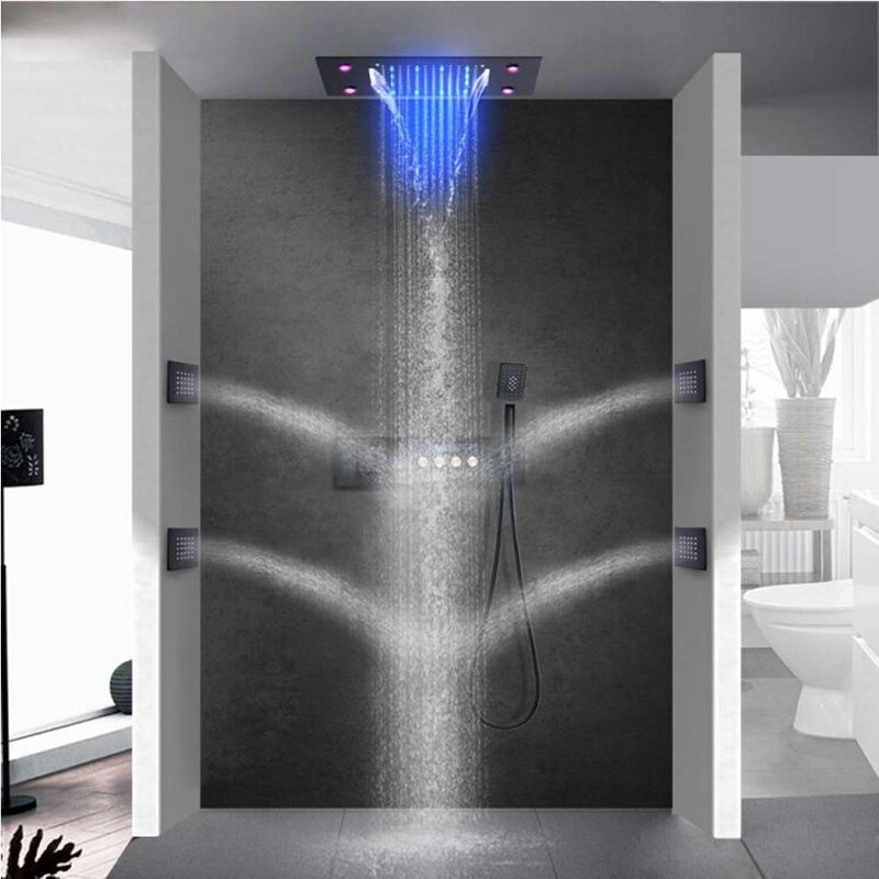 Trieste LED Thermostatic Oil Rubbed Bronze Rainfall Shower System with Handheld and Body Jets
