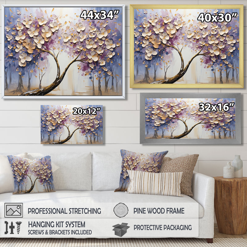 Arbre en fleurs avec fleurs blanches I, Cadre flottant blanc, bois massif, H 24 po x l 32 po