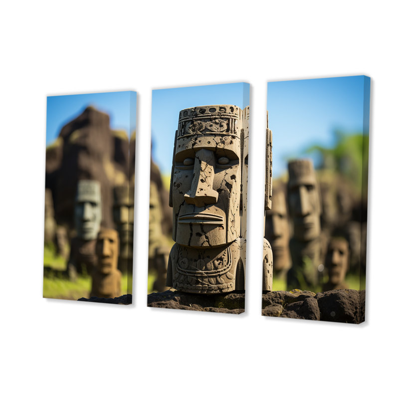 Art moderne brun, Moai Marvel, art asiatique I - Art mural asiatique, H 40 po x l 61 po, Toile tendue