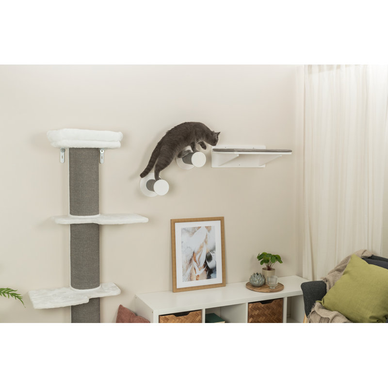 White and Gray Sisal Wall Mounted Cat Climbing Steps