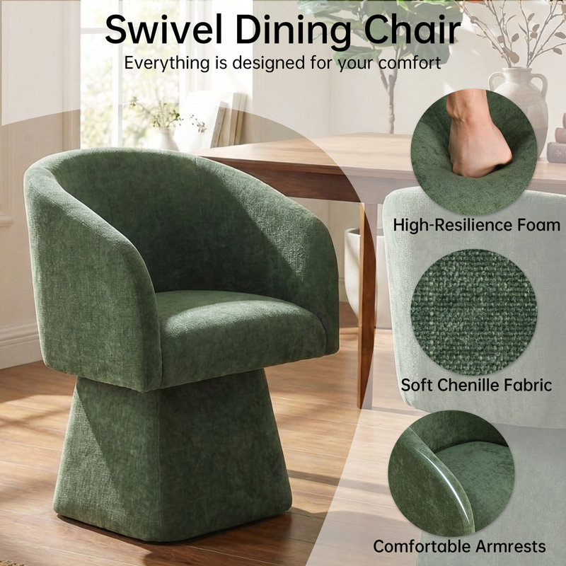 Upholstered Swivel Barrel Dining Chairs, Green