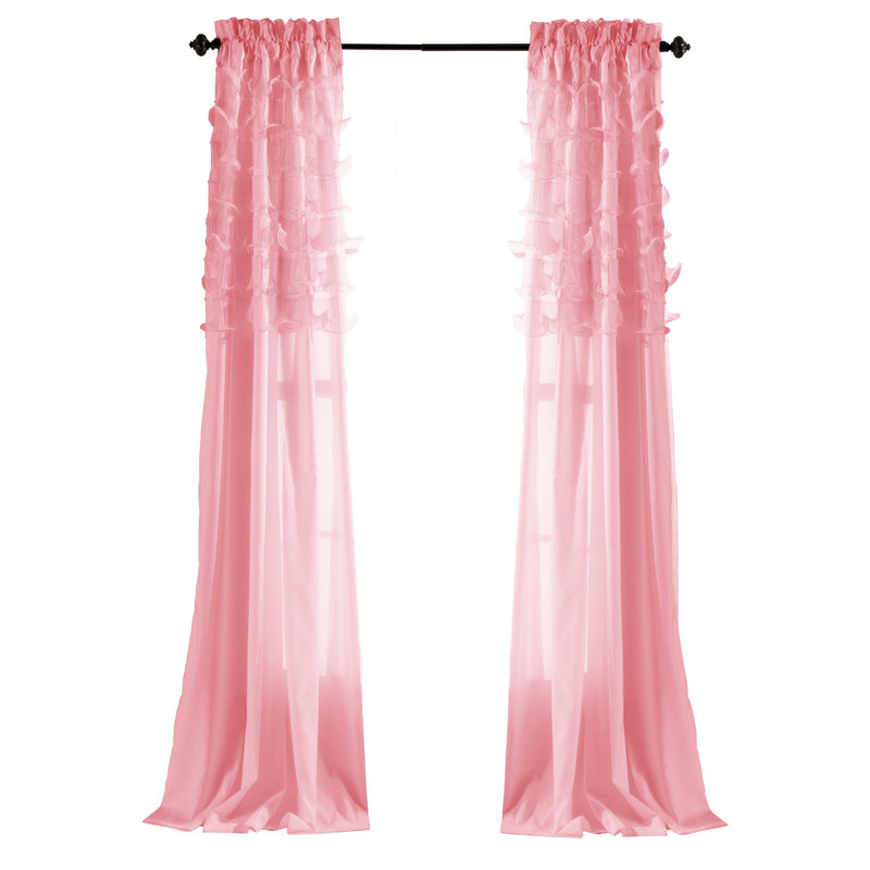 Paire de rideaux semi-transparents avec passe-tringle Avery, Rose, L 54 po x L 84 po