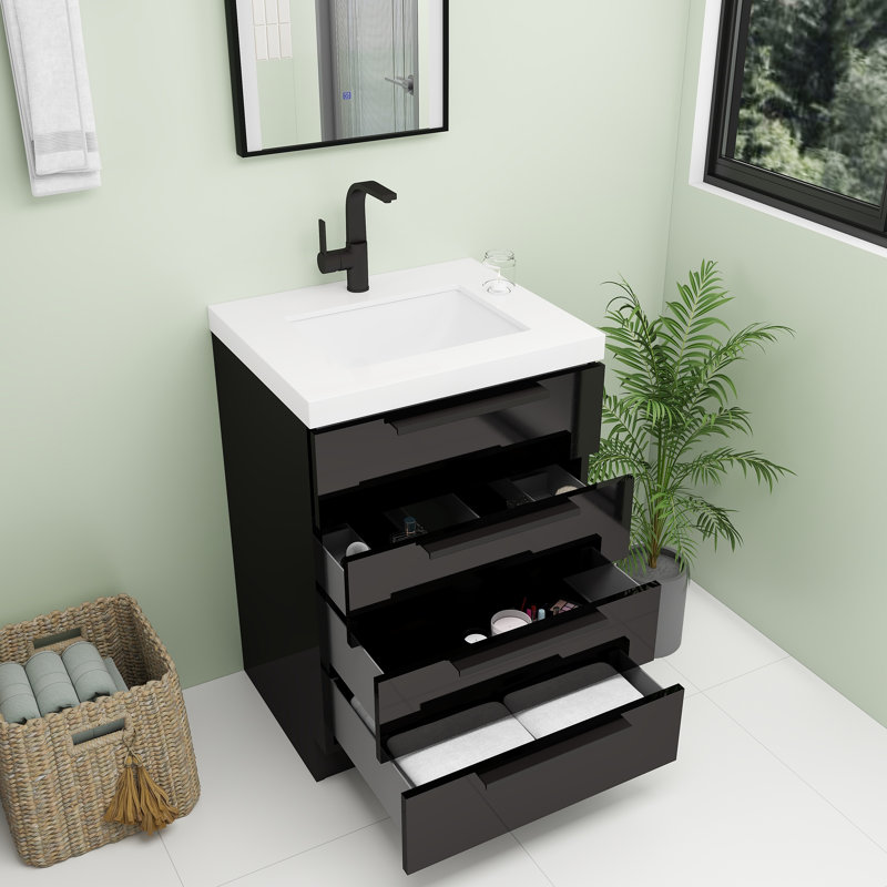 Meuble-lavabo autoportant Carla, Lustre noir, 24"