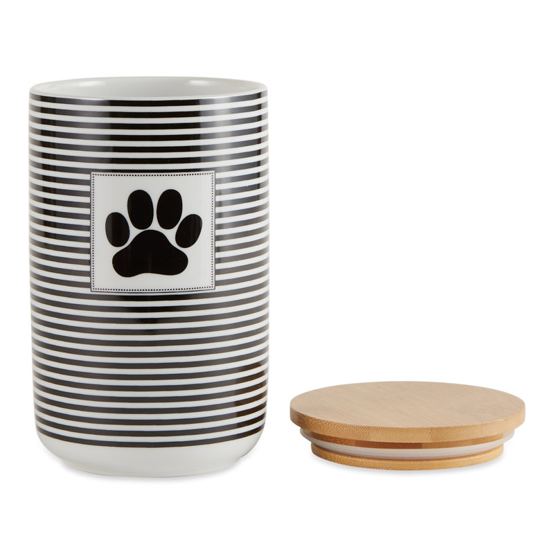 Rose Stripe Ceramic Pet Treat Canister with Bamboo Lid