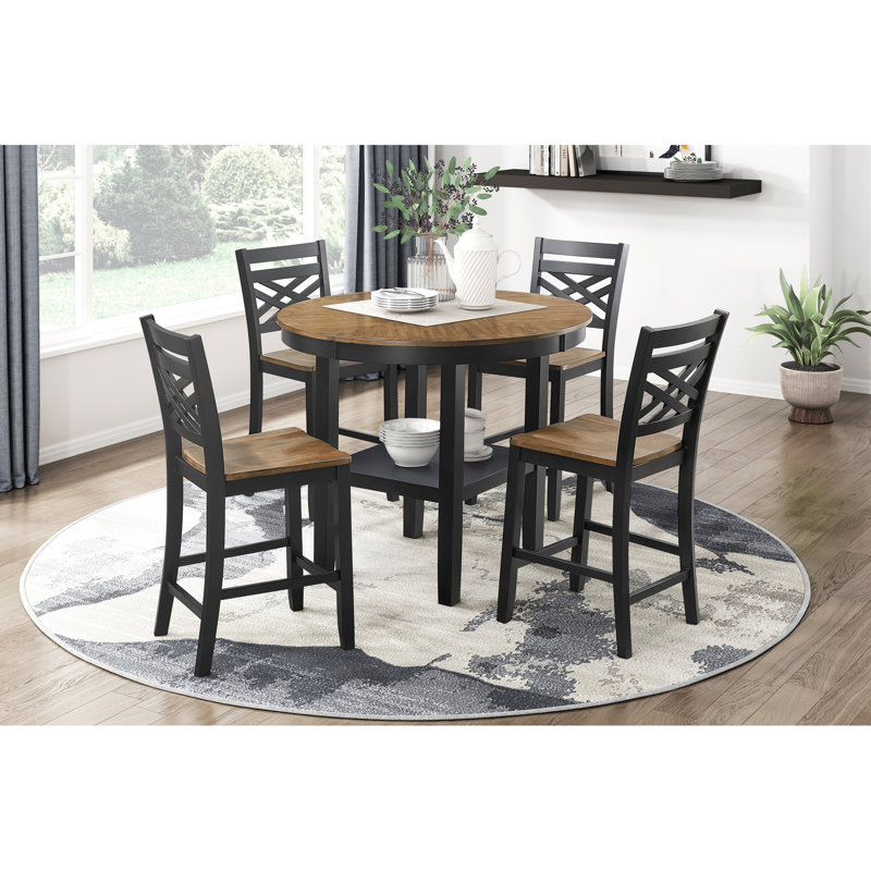 Ensemble 5 pièces de table de salle à manger à hauteur de comptoir 4 chaises 4 tons noir et brun rustique contemporain