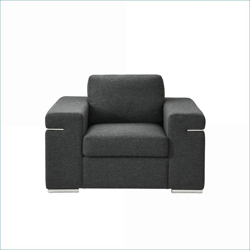Fauteuil d'appoint rembourré en tissu de lin noir Gianna, siège simple confortable pour adultes, pour la chambre à coucher du salon