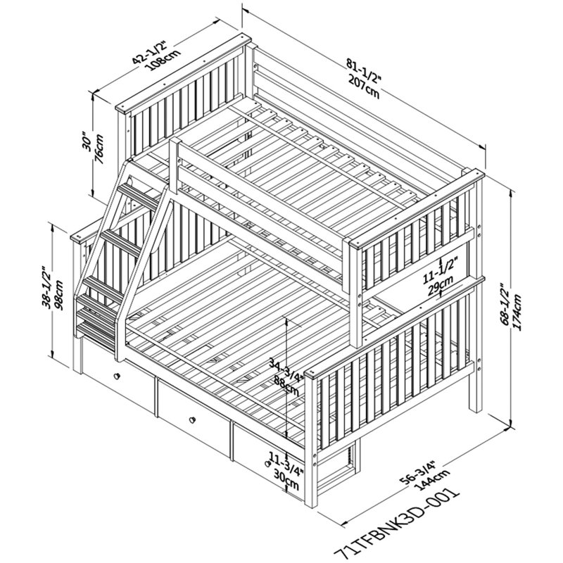 Hildegun Kids Bunk Bed with Drawers, Twin over Twin, Espresso