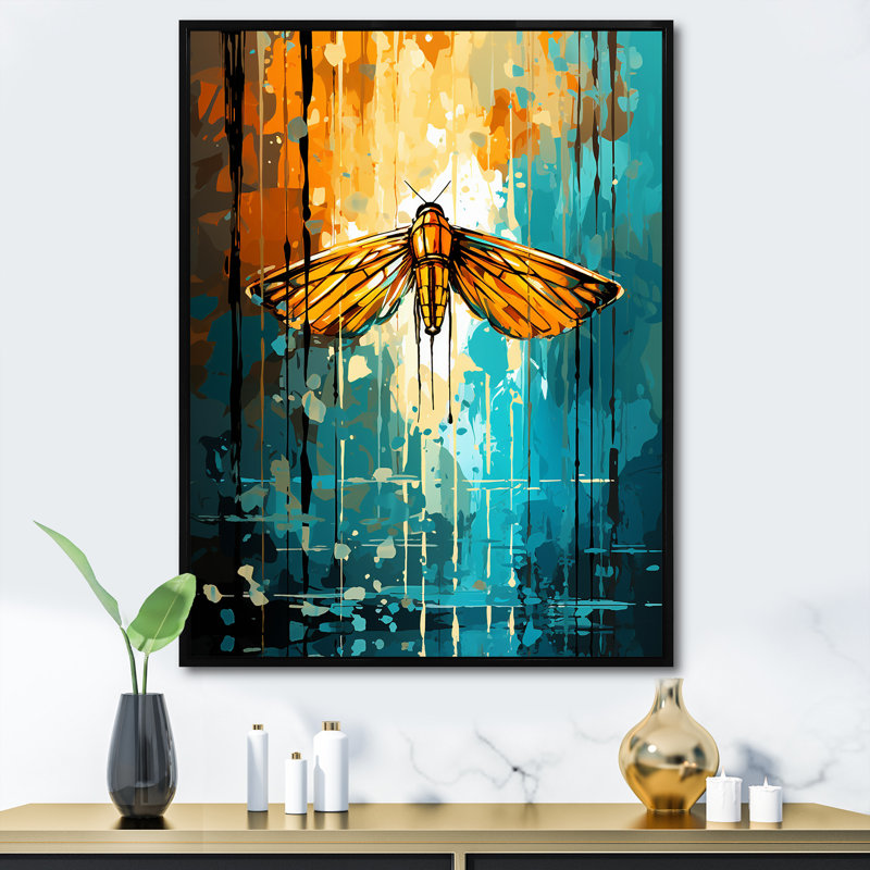 Art mural vert et jaune avec insectes Moth II - insectes et insectes, Cadre flottant noir, H 20 po x l 12 po x P 1 po