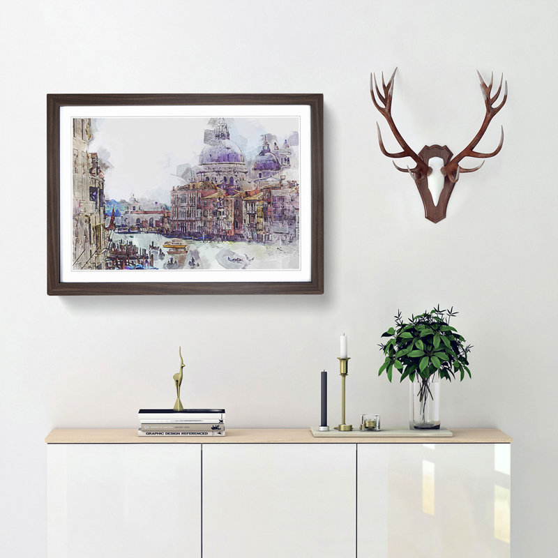 Canal Through Venice Italy in Abstract - Framed Print, 62cm H x 87cm W x 2cm D, Walnut Framed
