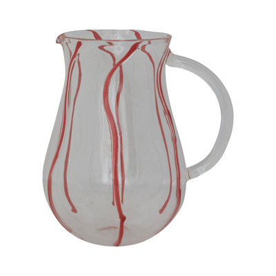 Hand-Blown Art Glass Pitcher With Stripes