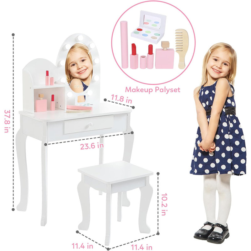 Ensemble de coiffeuse avec miroir, coiffeuse pour filles et miroir, Blanc